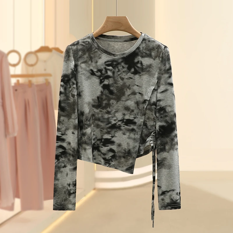 【檬】不规则印花百搭时尚圆领T恤2025春季新款专柜撤柜女装