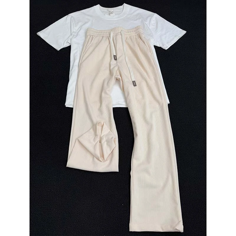 麦穗纹冰丝休闲裤子男款夏季薄款直筒阔腿裤凉感垂坠感休闲冰丝裤