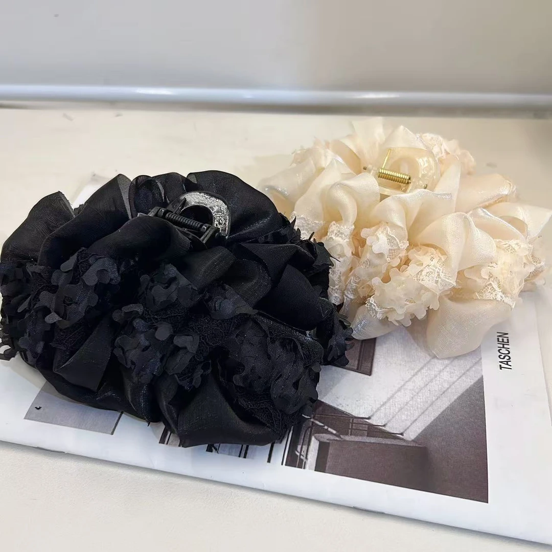 多层碎花蕾丝大号发饰气质发夹后脑勺超大2025新款夹子L284