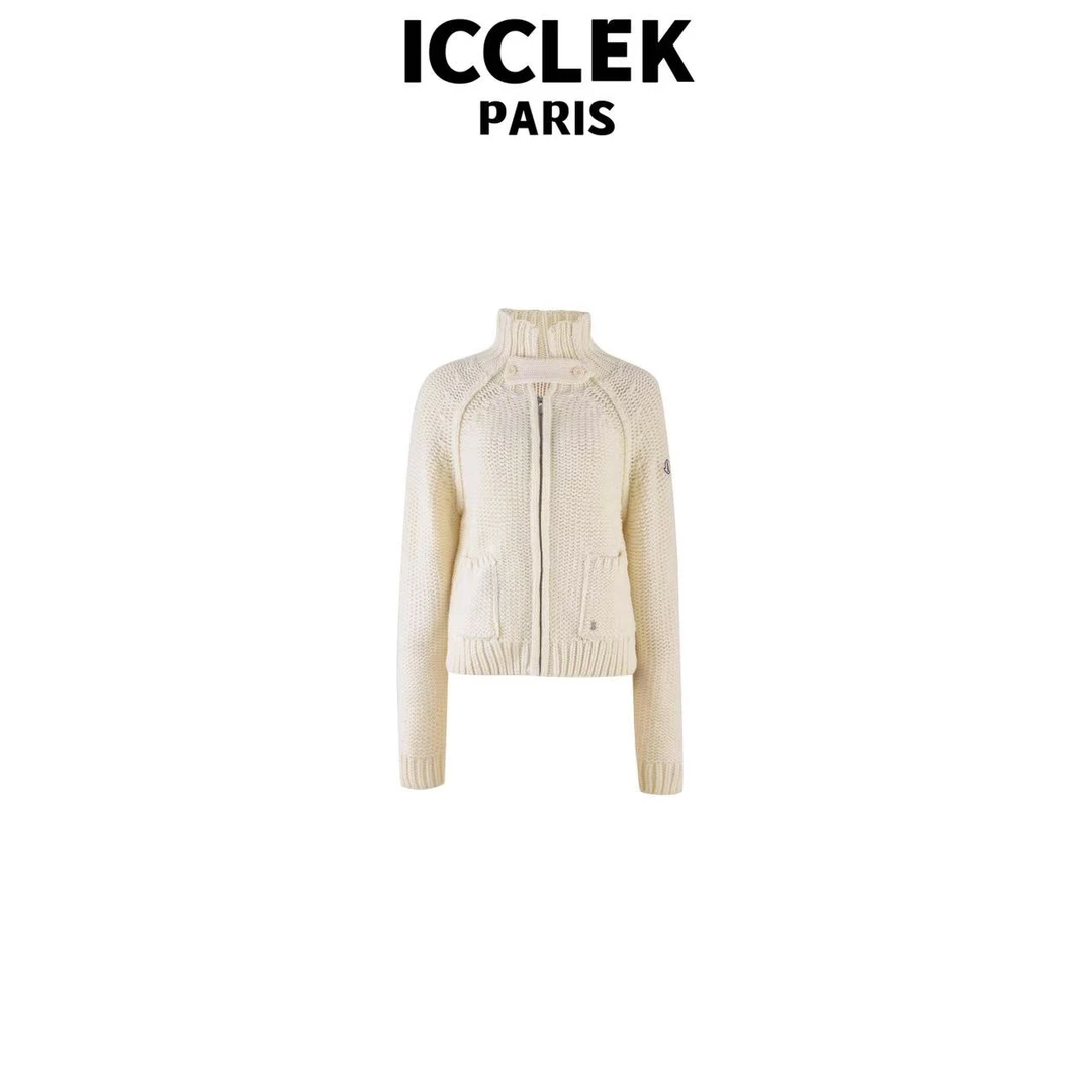ICC 白色立领长袖针织衫 气质 轻奢 名媛 -5101
