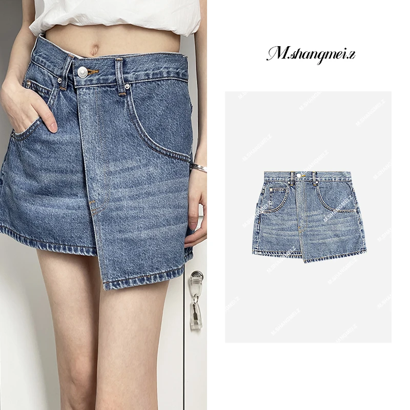 M.SHANGMEI.Z/沐熙【不羁牛仔】美大哥法式复古牛仔半身裙X042298