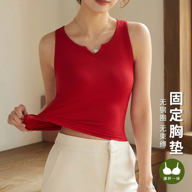 免穿文胸抹胸上衣女运动瑜伽美背露背带胸垫bra一体外穿背心吊带