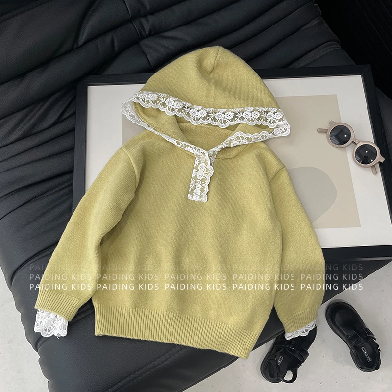 【阿湫】春秋装女童韩版时尚洋气蕾丝百搭套头针织毛衣SJ6276-QQQQQ