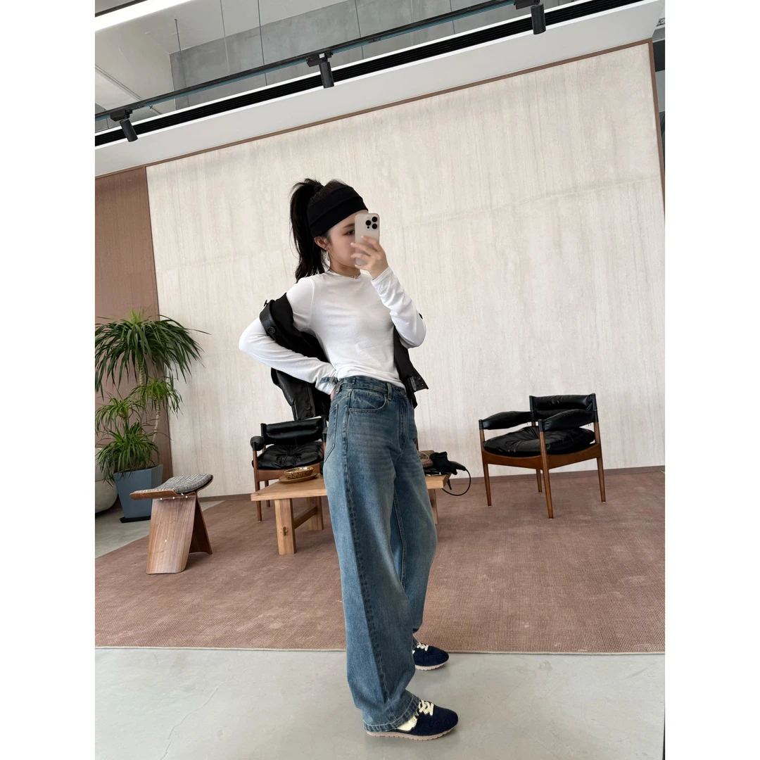 【纤里】25年秋季新款轻奢轻熟风高级感时尚牛仔裤 YK063