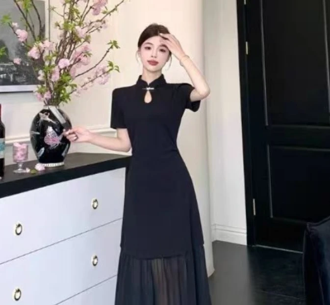 （80-200斤）新中式连衣裙夏季高级感复古裙子胖mm收腰显瘦长裙1829