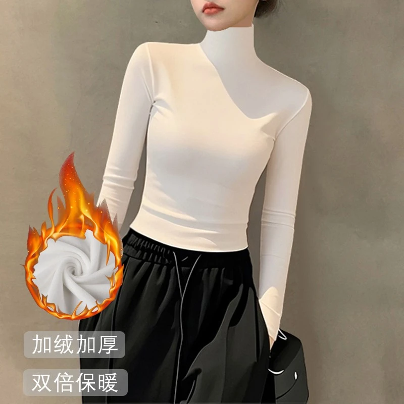 2025新款秋冬白色高领长袖打底衫女内搭紧身洋气显瘦保暖加厚上衣