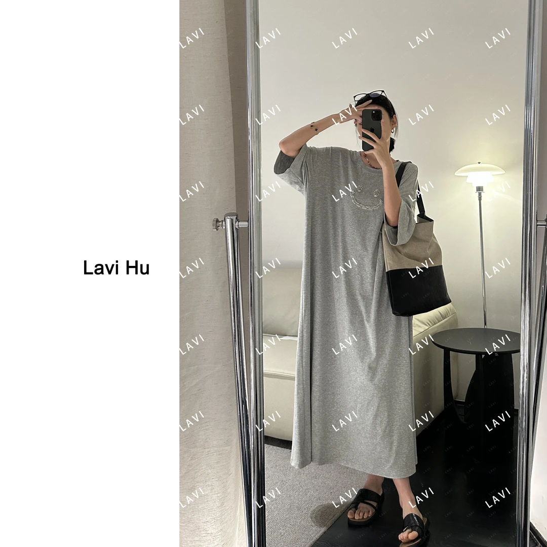 微笑 时尚休闲百搭简约宽松慵懒T恤连衣裙LW1368