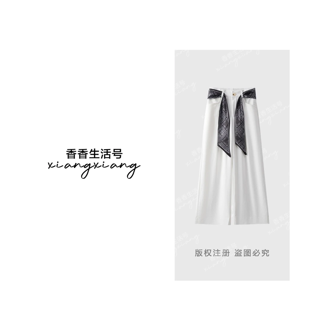 【香香严选】"裤装引力"夏季高腰显瘦阔腿裤搭丝巾休闲九分裤8838