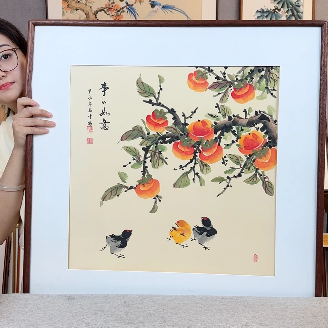国画纯手绘，纯手写带框尺寸：70×70厘米