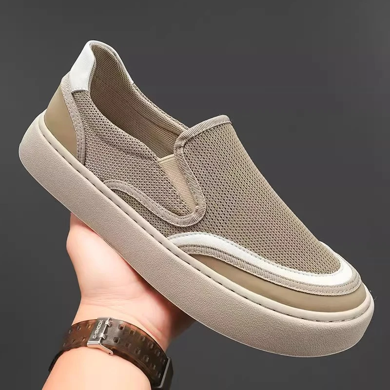 老北京布鞋男2025夏季时尚新款透气网面休闲平板鞋套脚懒人乐福鞋