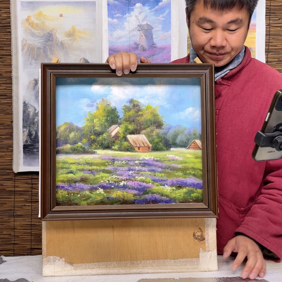 油画行路人小院绘画作品竞拍