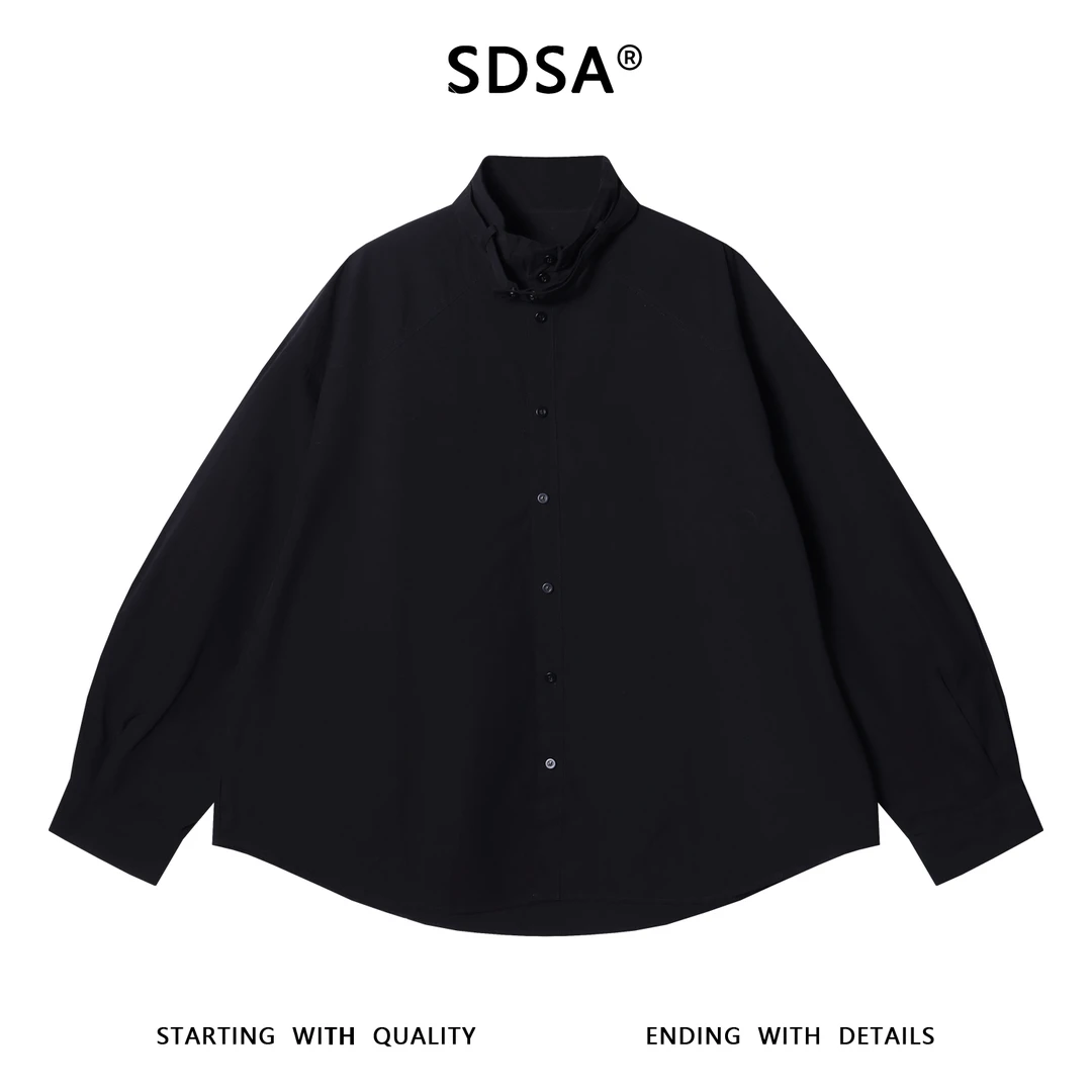 SDSA男士秋冬新款痞帅男装宽松极简风立领长袖衬衫百搭时尚衬衣