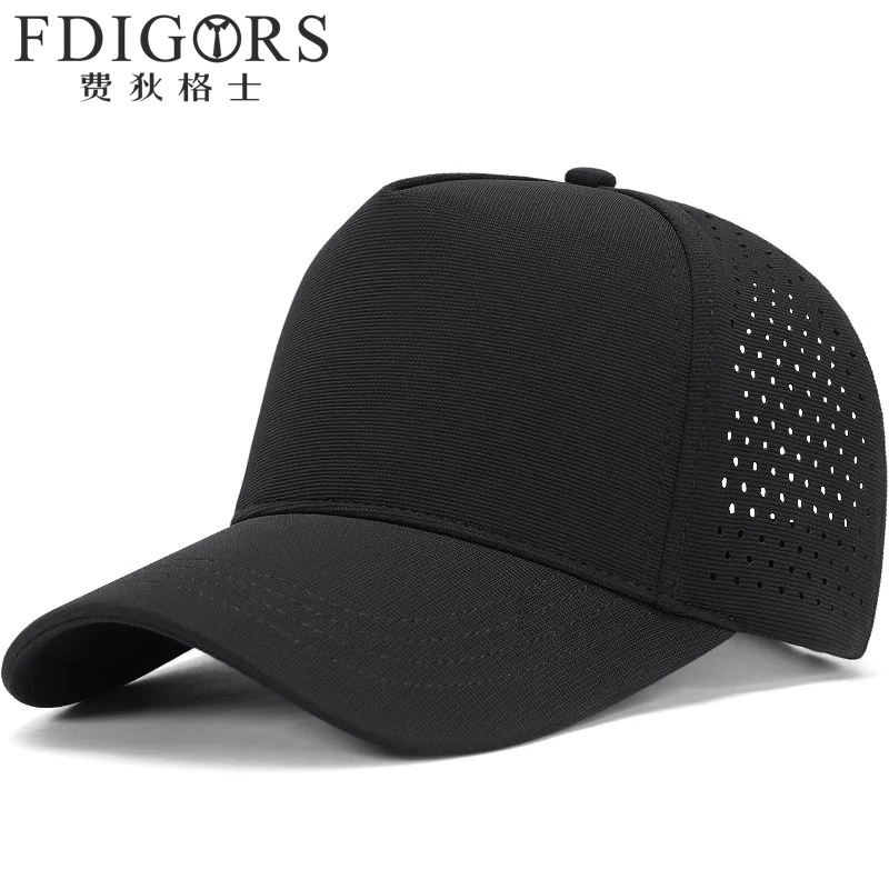 FDIGORS高顶网眼帽子男款夏季透气高级感黑色鸭舌帽大头围棒球帽