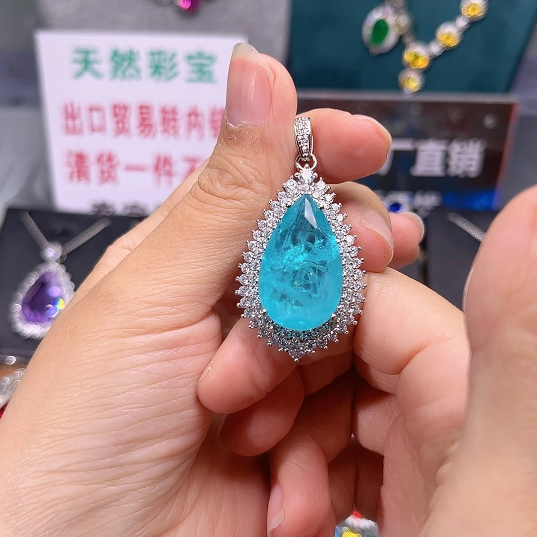 银S925镶嵌颈饰碧玺前面