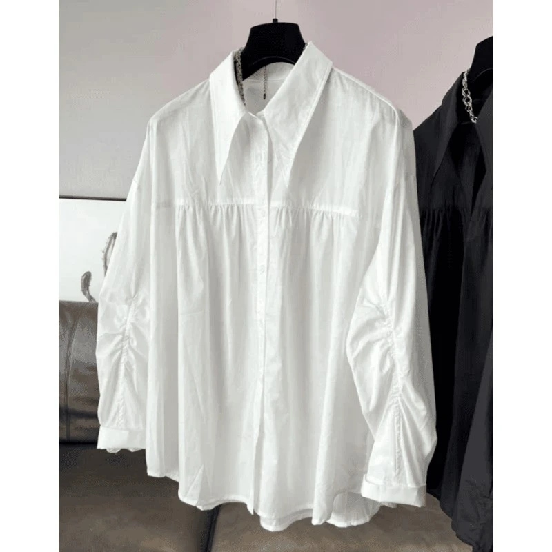 设计感小众轻熟港风洋气法式棉布衬衫女宽松春秋长袖袖子抽褶上衣