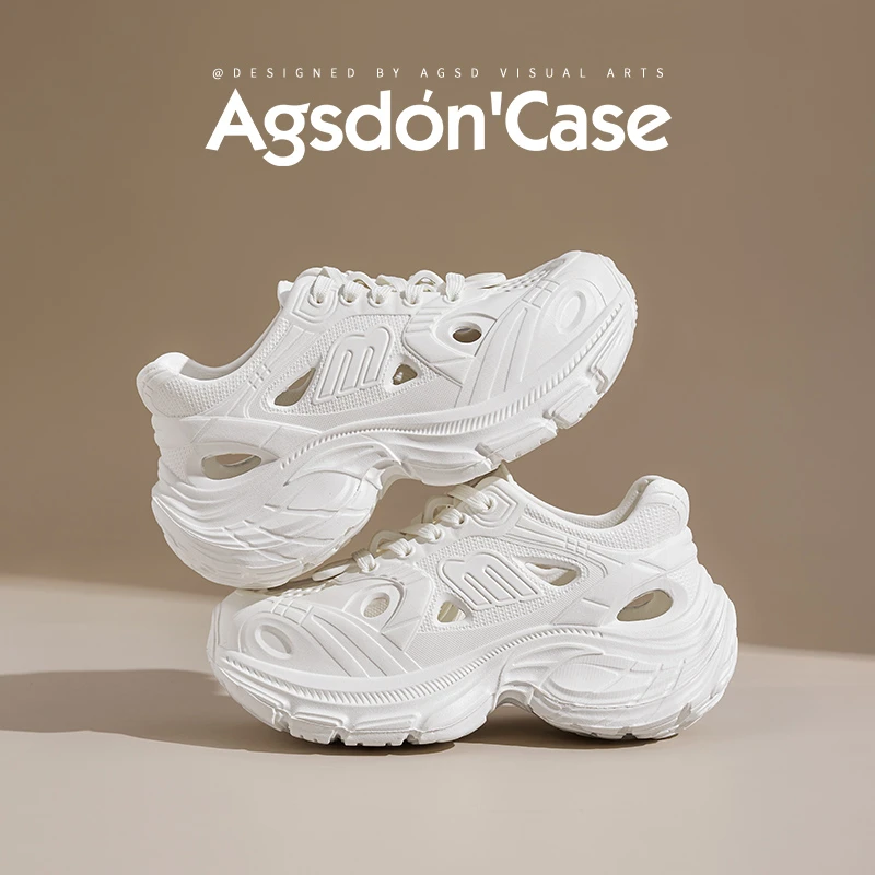 奥古狮登运动老爹凉鞋女2025新款春季厚底小白鞋镂空洞洞鞋沙滩鞋