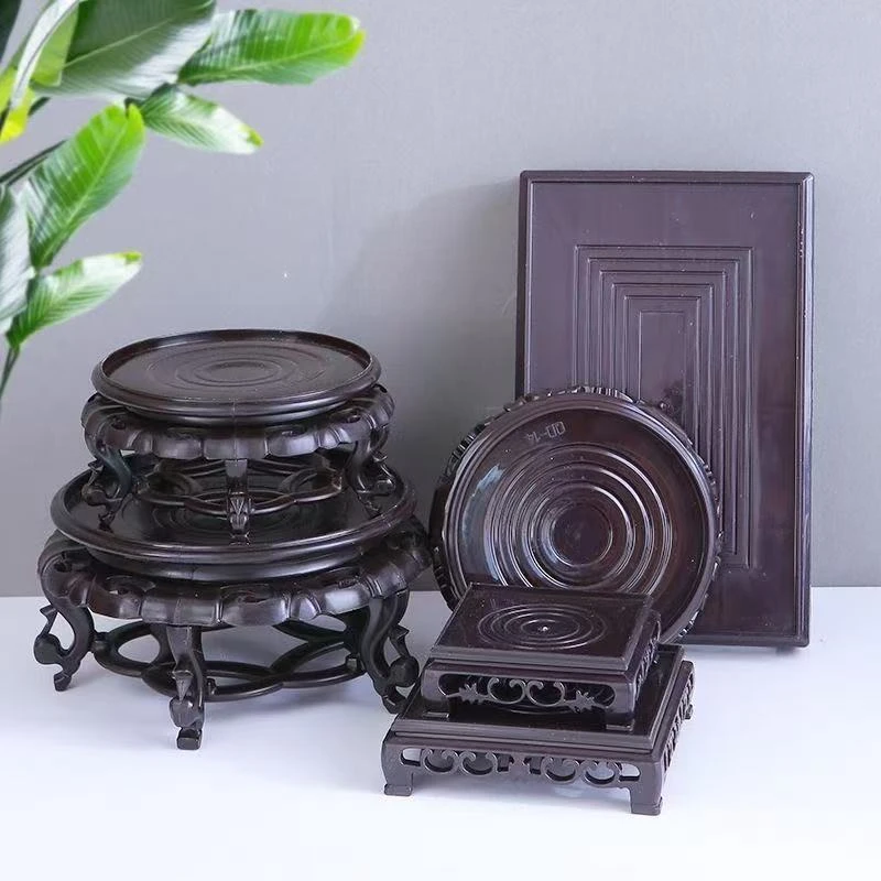 奇石头鱼缸底座新圆形底托盘防水花盆架摆件树脂花瓶垫时尚优选