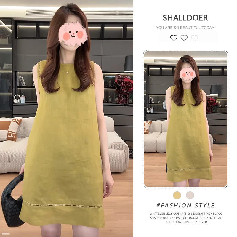 时尚爆款洋气设计感显瘦裙子女士2025夏季新款减龄圆领纯色连衣裙