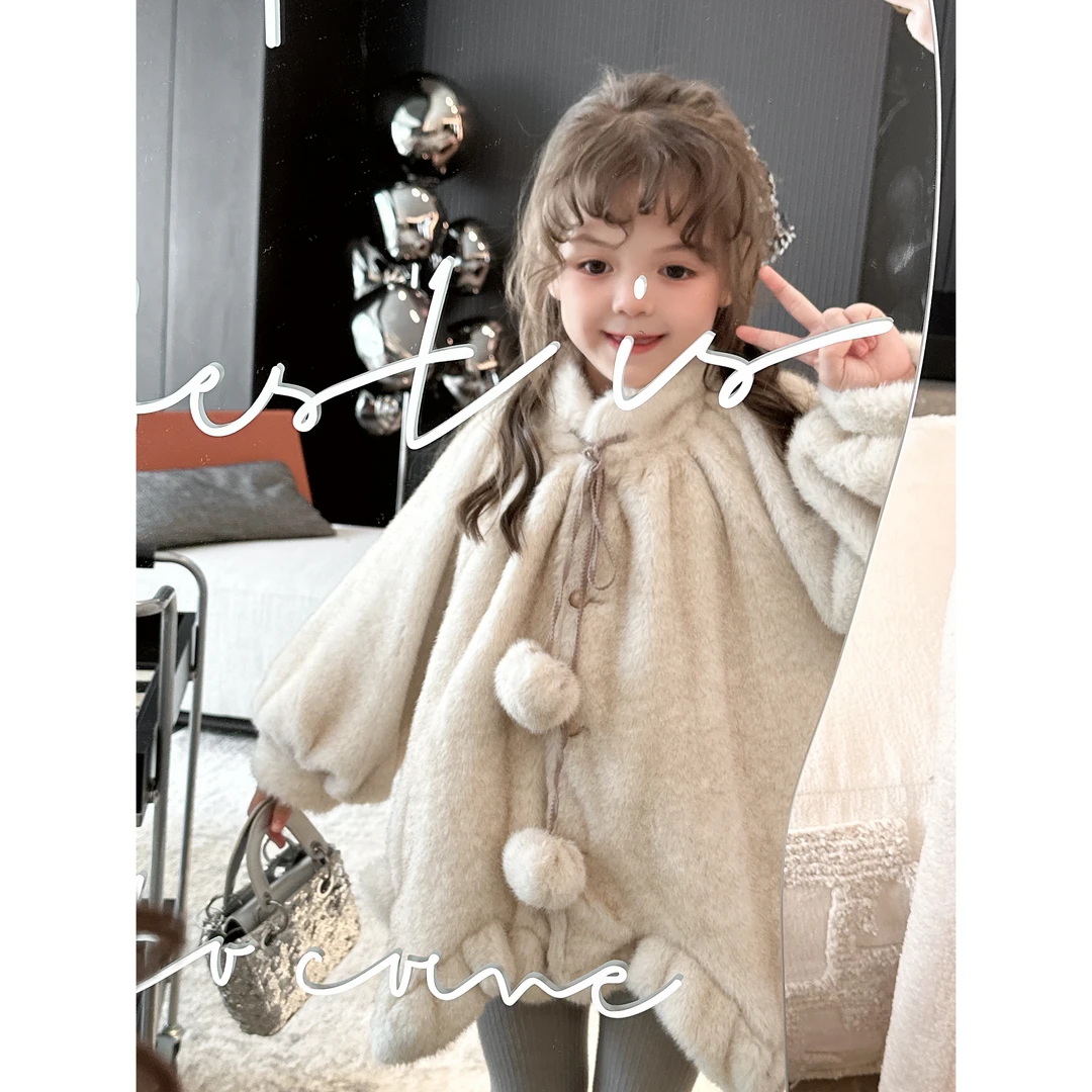 【Mt studio】K【现货】精致设计感斗篷毛毛外套女童冬季气质精致韩版