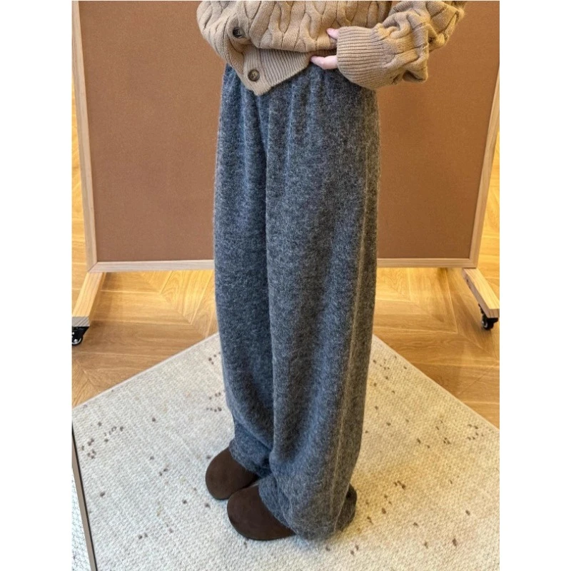 灰色羊毛毛呢阔腿裤女2025独特超好看裤子秋冬直筒拖地加厚糯米裤