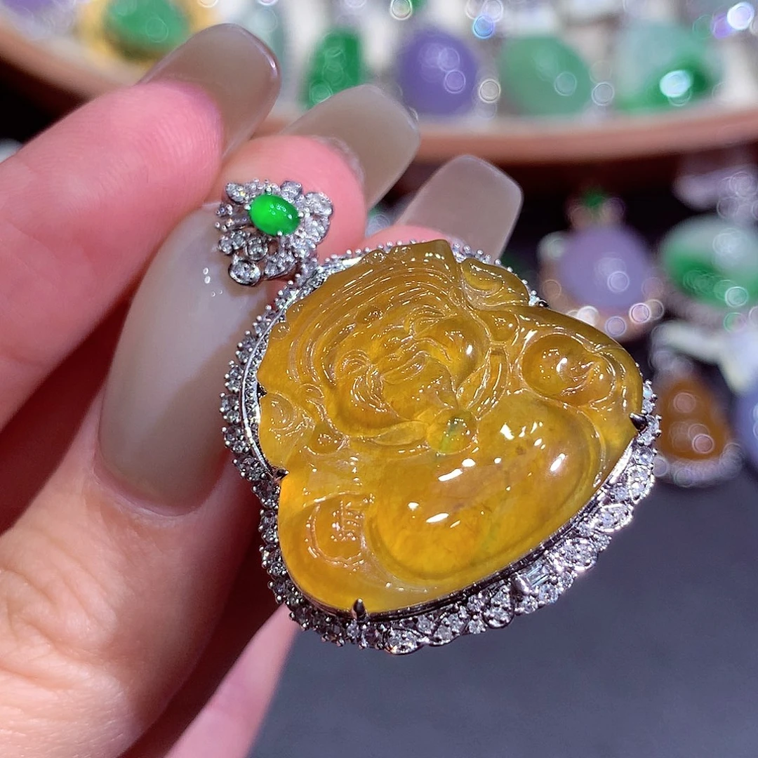 吊坠(不含链)18K金镶嵌翡翠