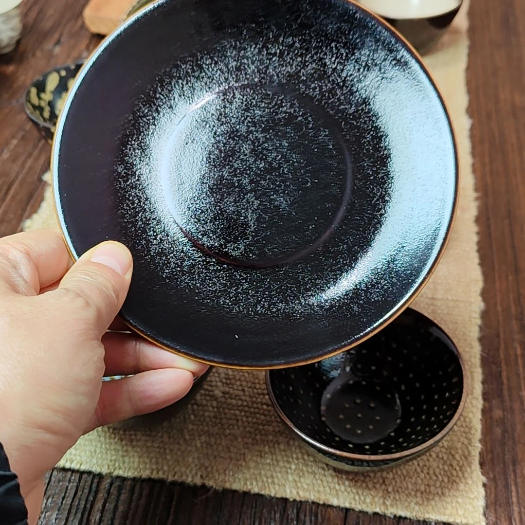 吉州窑原矿手工柴窑柴烧黑色釉壶承