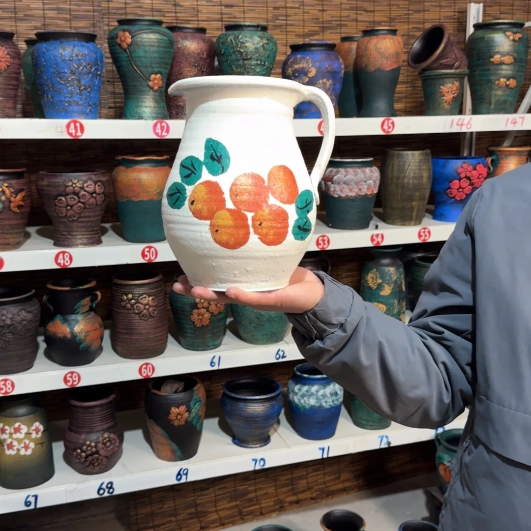 红陶红陶浮雕花盆炸炸炸