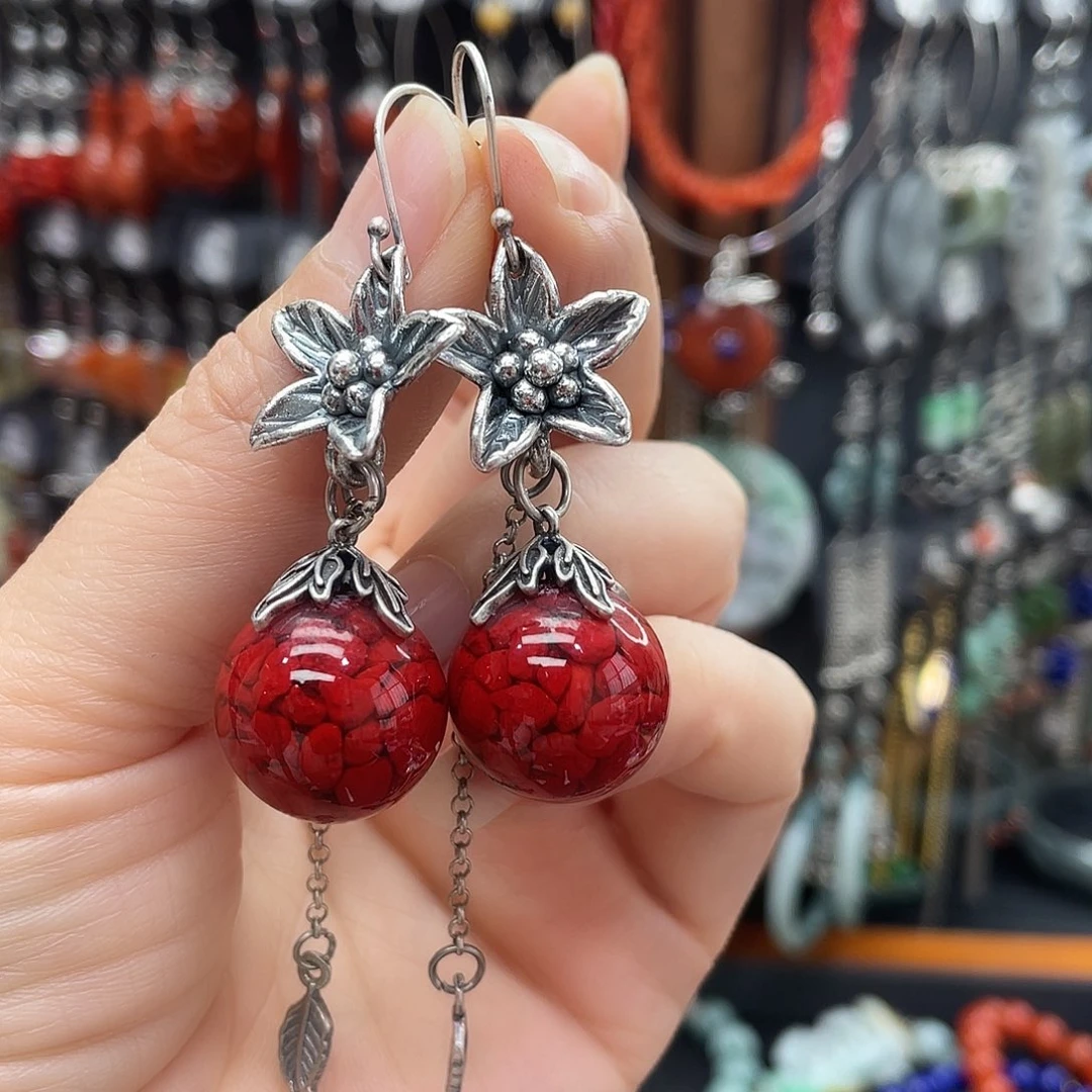 玛瑙/玉髓耳钉银S925镶嵌果**园293fhjjhhj