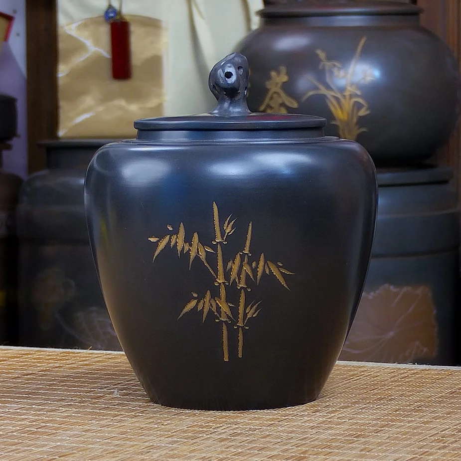 【石韵罐半斤装】纯手工不坭兴陶饼茶叶罐黑色复古风存储茶