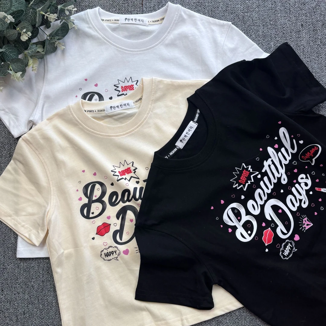 100%纯棉字母印花T恤女夏2025新款宽松显瘦休闲半袖上衣潮流款