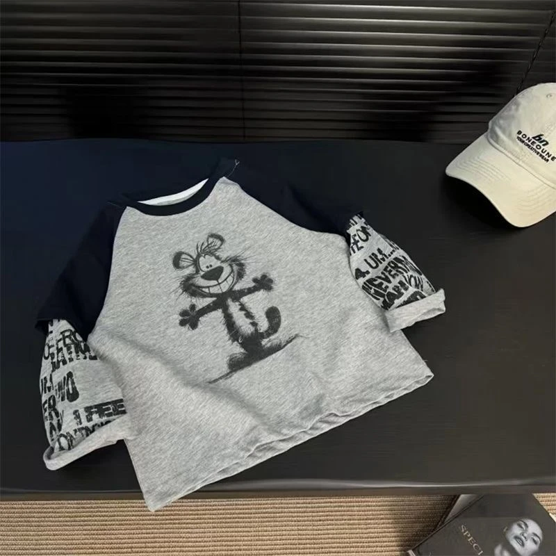 男童韩版拼接长袖T恤2025新款春秋季儿童宝宝休闲假两件宽松上衣