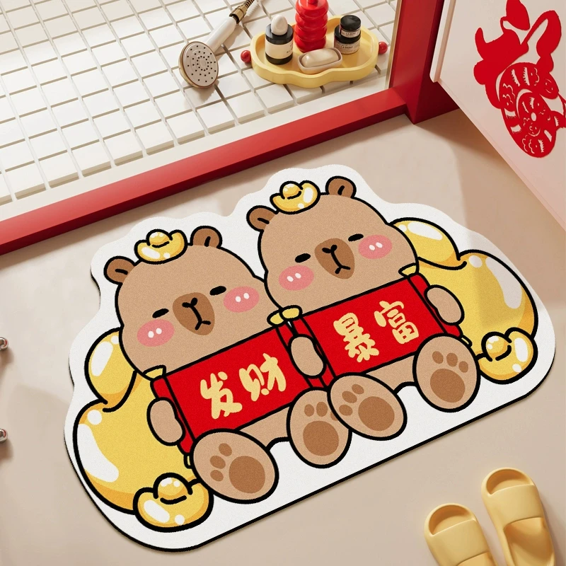 新年卡皮巴拉浴室吸水地垫卫生间门口速干防滑脚垫子厕所进门地毯