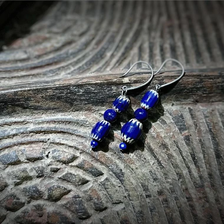 合金琉璃耳饰 YS8068 《千年古珠老物件》蓝色桶珠耳饰