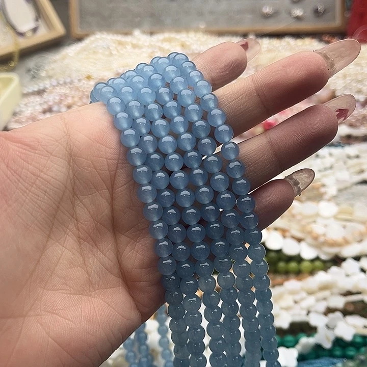 玛瑙/玉髓珠宝半成品未镶嵌一条6mm左右海蓝宝