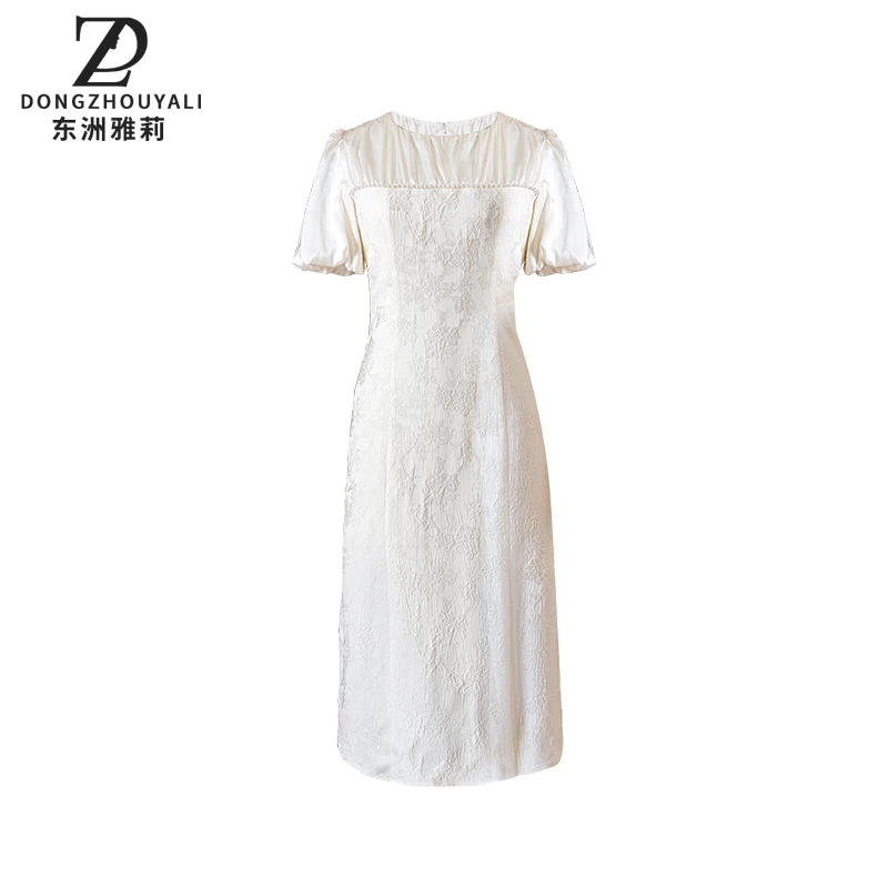 DZ24-146夏季显瘦收腰连衣裙法式气质中长裙优雅名媛风白色复古