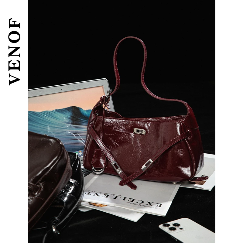 维洛芬凯莉包新潮小众设计女头层牛皮黑色高级感单腋下包生日礼物