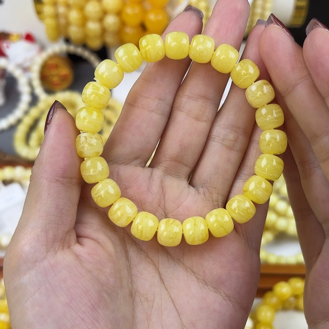 琥珀未镶嵌手链9.5mm 黄虎皮