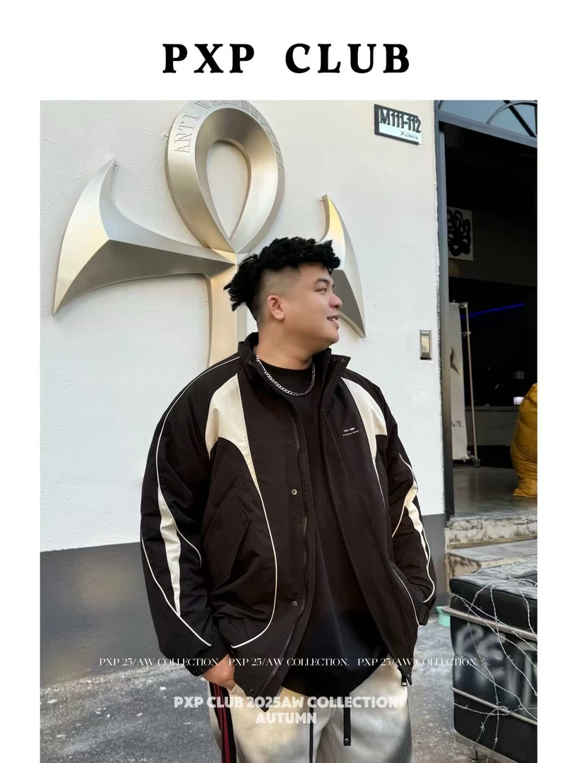 【立领拼接外套】秋冬夹克胖子穿衣搭配大码男装胖风衣男外套Y8805