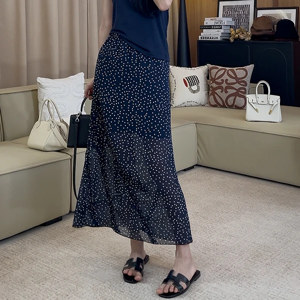 【一比Eby】“法式波点”高腰气质松紧腰A字显瘦中长款半身裙251294#