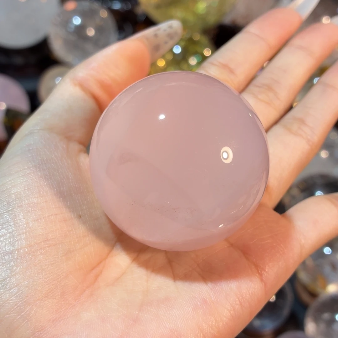 水晶珠宝半成品未镶嵌蜜桃粉48.6mm