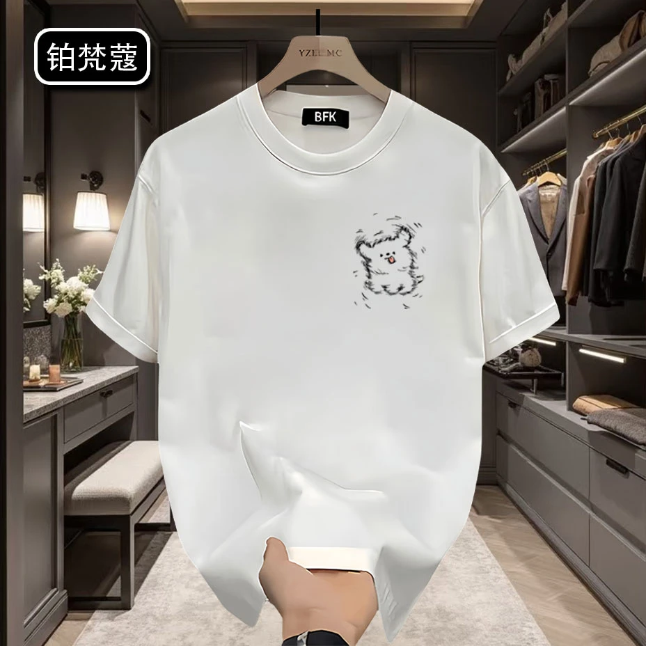 铂梵蔻百搭男士夏季圆领短袖潮上衣痞帅T恤休闲印花纯棉宽松