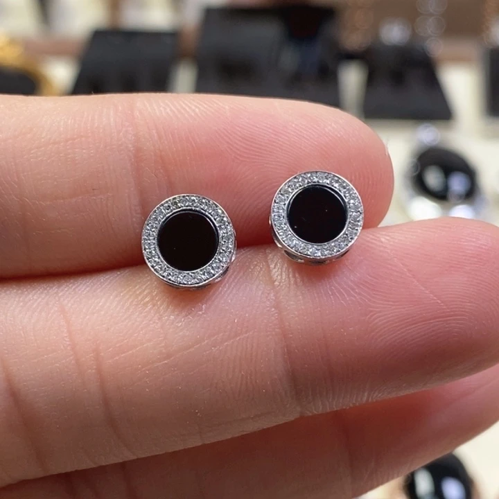 翡翠耳饰18K金镶嵌缅甸天然翡翠墨翠