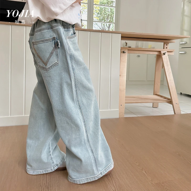 YOJIA女童牛仔裤春季2025新款韩版女孩直筒裤洋气百搭儿童装裤子
