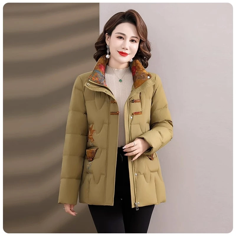 新中式国风重工刺绣尼龙面料加厚保暖休闲防寒服韩版短款棉袄宽松