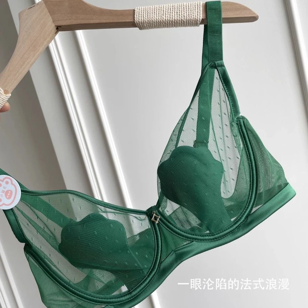 法式超薄杯性感纯欲蕾丝猫爪杯内衣女软钢圈大胸显小防下垂文胸罩