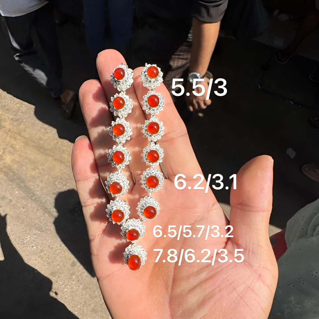 1031(小哪吒在源头)冰玻种翡翠红翡套链共14颗干净肉细荧光足M180