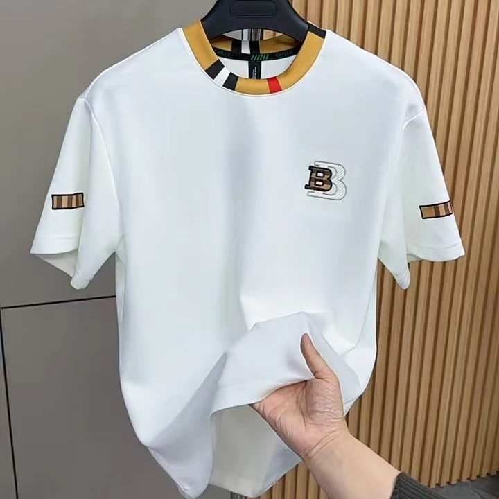 夏季新款简欧字母刺绣圆领半袖时尚潮流男款时尚圆领短袖T恤