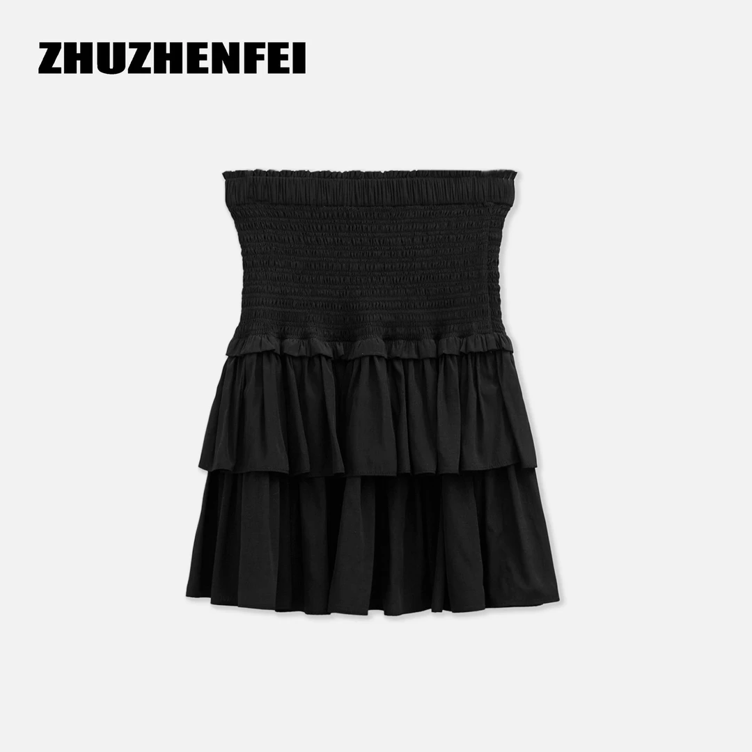 ZHUZHENFEI【荷风曼妙】时尚百搭不规则荷叶边百褶半身裙Z353053