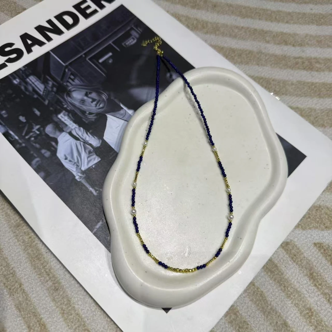 【A300】青金石设计款带珍珠蓝色项链