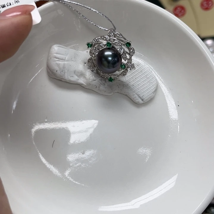 海水珍珠颈饰银S925镶嵌大溪地10-11mm48号